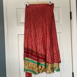 Sari Silk Wrap Skirt - XL Tea Length - Darn Good Yarn